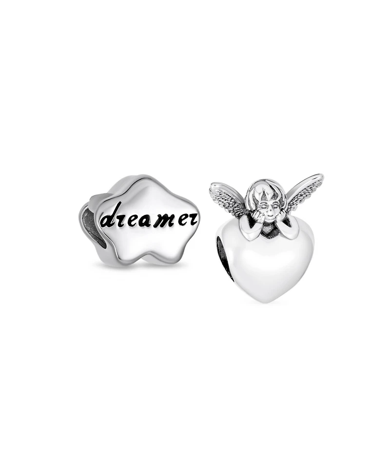 Bling Jewelry Set of 2 Fairy Angel Wings Heart & Cloud Word Dreamer Bead Charm Sterling Silver