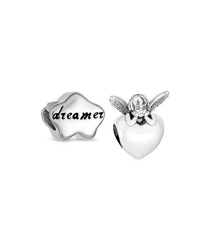 Bling Jewelry Set of 2 Fairy Angel Wings Heart & Cloud Word Dreamer Bead Charm Sterling Silver
