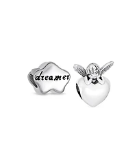 Bling Jewelry Set of 2 Fairy Angel Wings Heart & Cloud Word Dreamer Bead Charm Sterling Silver
