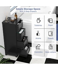 Gymax Bathroom Floor Cabinet Freestanding Narrow Side Storage Organizer w/ 4 Drawers