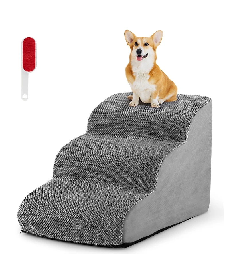 Gymax 3-Tier Foam Dog Ramp Non-Slip Dog Steps Soft Pet Stairs Ladder for High Sofa