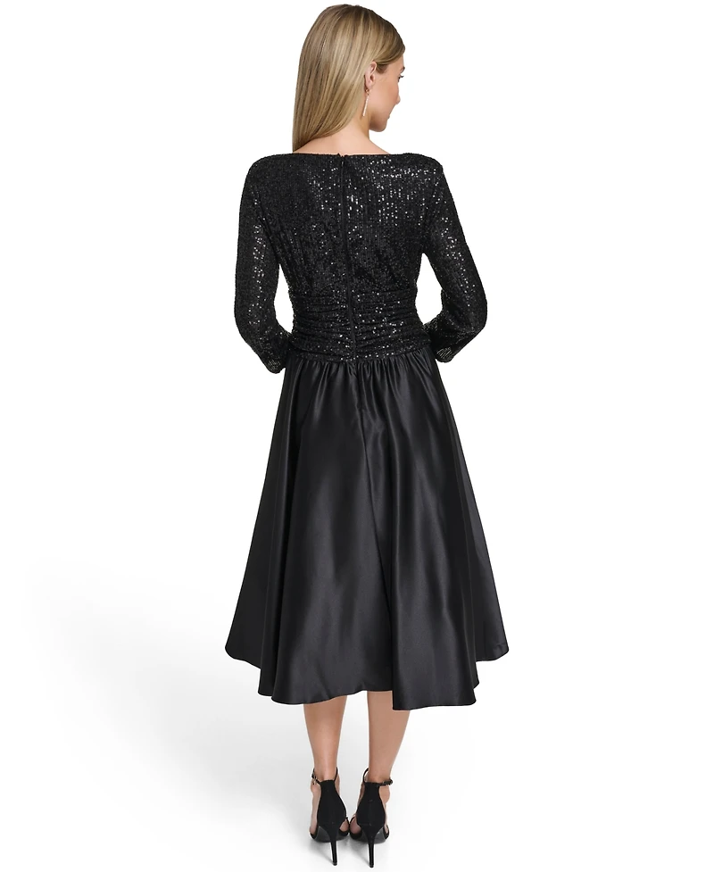 Jessica Howard Petite 3/4-Sleeve V-Neck Sequin Midi Dress
