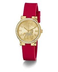 Guess Women's Gold-Tone Red Silicone Analog Watch, 32mm