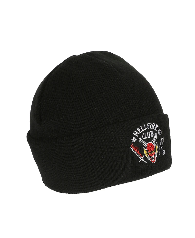 Stranger Things Men's Hellfire Club Embroidery On Black Acrylic Knit Cuff Beanie