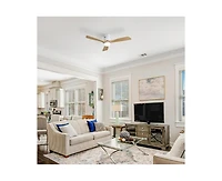 52-inch Modern White 3 Solid Wood Blades Flush Mount Tri color Adjustable Ceiling Fan Light with Remote Control and Forward Reverse Rotation Function