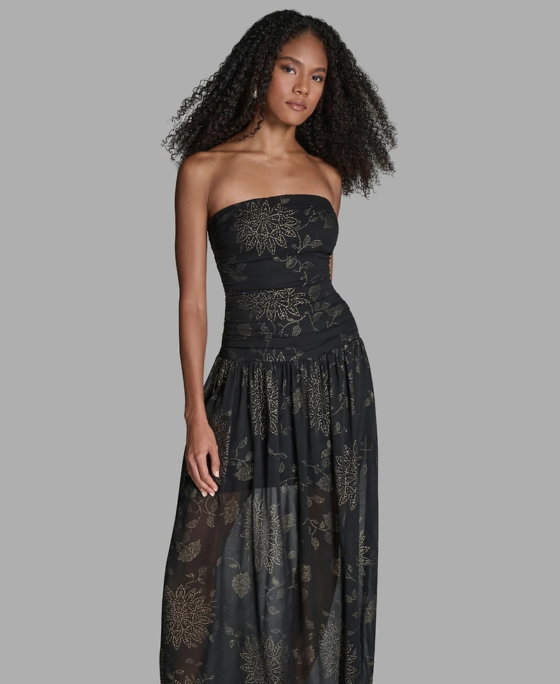 Bcbg Women's Foil Pleated Strapless Maxi Dress