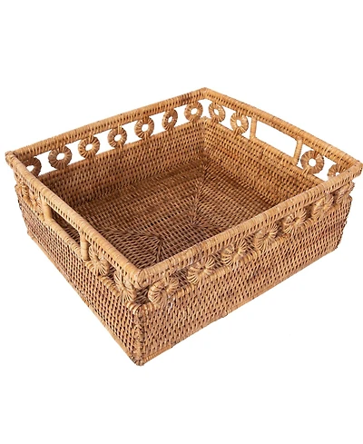 Artifacts Rattan Inna Design Rectangle Basket with Cutout Handles
