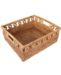 Artifacts Rattan Inna Design Rectangle Basket with Cutout Handles
