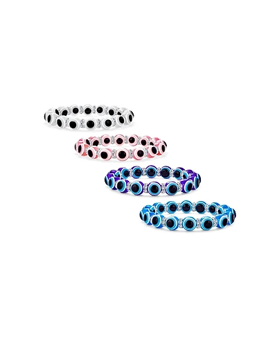 Bling Jewelry Set of 4 Blue Pink White Glass Bead Evil Eye Stretch Bracelet Crystal Spacers