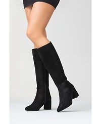 Forever & Always Shoes Sejas Leather Block Heel Knee-High Boot (Women)
