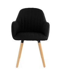 Elama 2 Piece Fabric Tufted Chair in Black with Wooden Legs