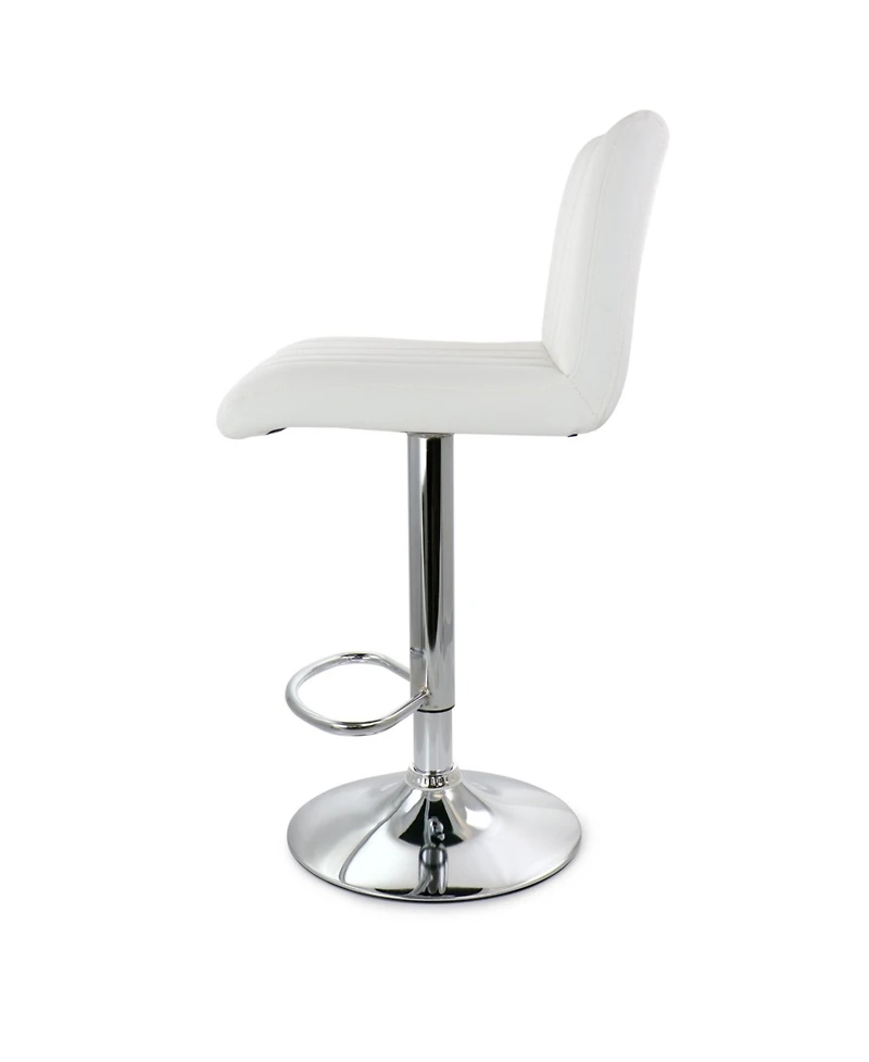 Elama 2 Piece Tufted Faux Leather Adjustable Bar Stool in White with Chromed Base