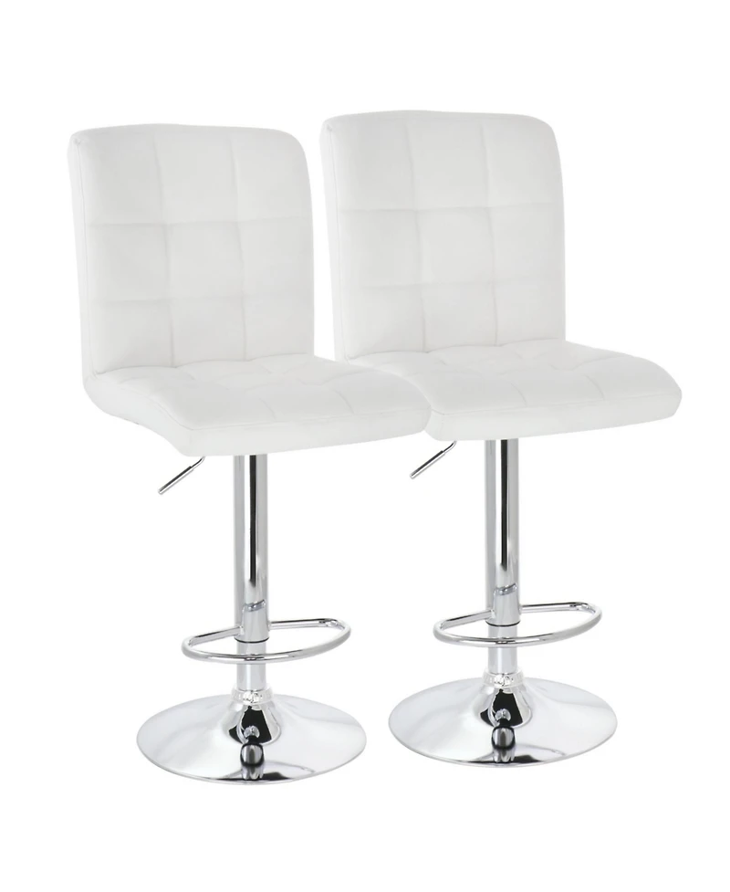 Elama 2 Piece Square Tufted Faux Leather Adjustable Bar Stool in White with Chrome Base