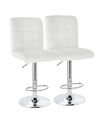 Elama 2 Piece Square Tufted Faux Leather Adjustable Bar Stool in White with Chrome Base