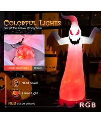 8 Ft Halloween Inflatable White Ghost with Rotatable Flame Led Lights