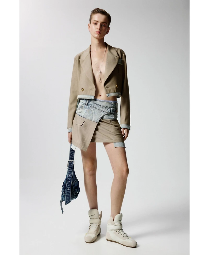Desigual Women's Crop blazer with two materials