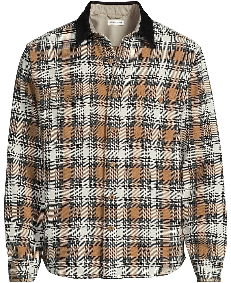 Lands' End Men's Authentic Flannel Shirt with Corduroy Collar