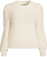 Lands' End Plus Eyelash Fuzzy Pointelle Puff Sleeve Sweater