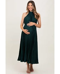 Pinkblush Maternity Forest Green Pleated Halter Dress