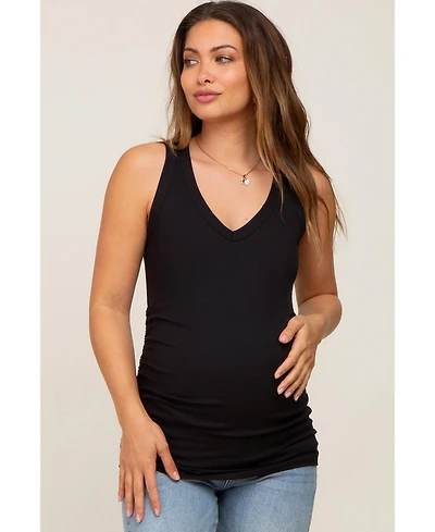 Pinkblush Maternity Charcoal Ribbed Sleeveless Ruched Tank Top