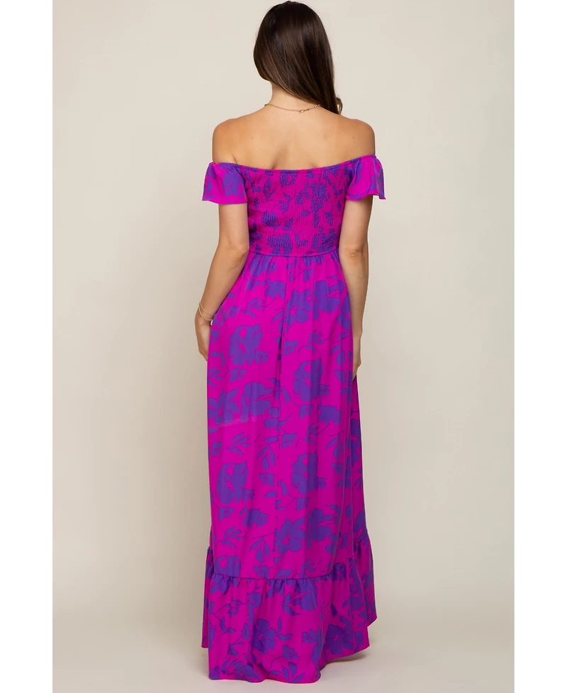 Pinkblush Maternity Magenta Floral Smocked Cinched Top Maxi Dress