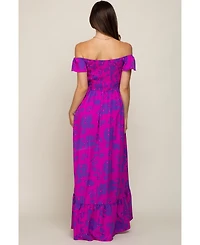 Pinkblush Maternity Magenta Floral Smocked Cinched Top Maxi Dress