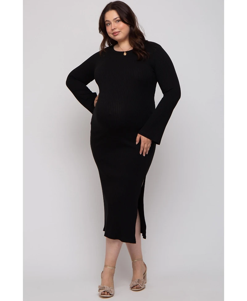 Pinkblush Plus Forest Green Ribbed Side Slit Maxi Dress