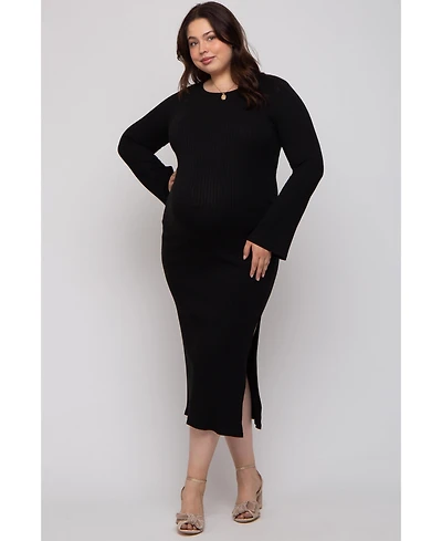 Pinkblush Plus Forest Green Ribbed Side Slit Maxi Dress