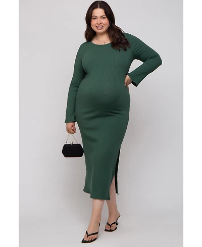 Pinkblush Plus Forest Green Ribbed Side Slit Maxi Dress