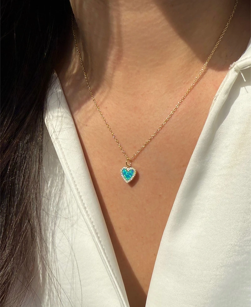 Kamaria Mini Heart Necklace with Lab-Grown Opal 14k Gold Plated Sterling Silver