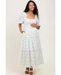 Pinkblush Maternity Pink Floral Smocked Ruffle Tiered Maxi Dress