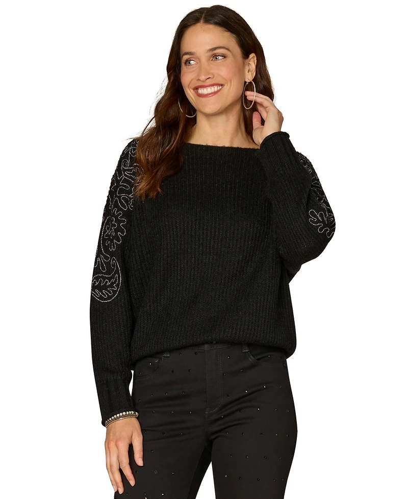 Democracy Petite Long Sleeve Boat Neck Sweater