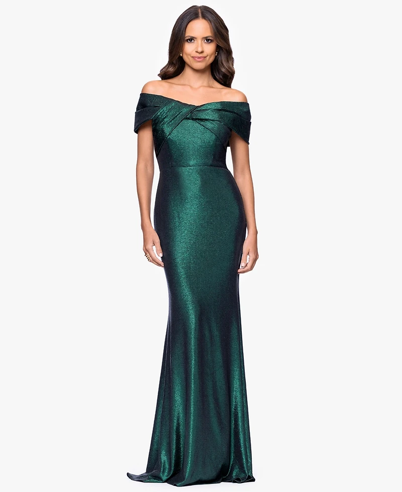 Betsy & Adam Women's Long Off-The-Shoulder Gown