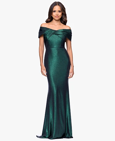 Betsy & Adam Women's Long Off-The-Shoulder Gown