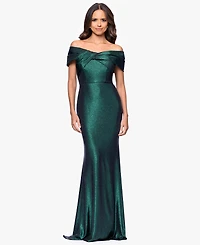 Betsy & Adam Women's Long Off-The-Shoulder Gown