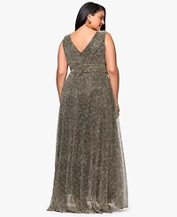 Betsy & Adam Women's V-Neck Pleated Animal Print Gown