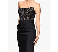 Betsy & Adam Women's Strapless Lace Top Gown