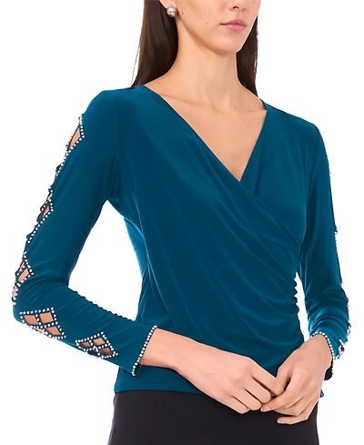 Msk Petite Faraj Long Sleeves Faux Wrap Top