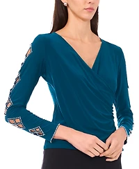 Msk Petite Faraj Long Sleeves Faux Wrap Top