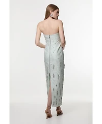 Karen Millen Crystal Embellished Strapless Midi Dress