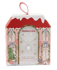 Holiday Lane Cubic Zirconia Emerald Shaped Center Stone Pendant Necklace and Stud Earring Set, Macy's Exclusive