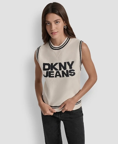 Dkny Jeans Women's Logo Detail Sleeveless Sweater