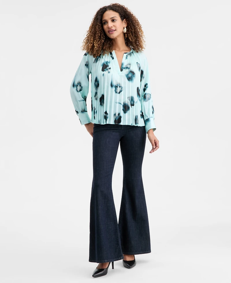 I.n.c. Concepts Women's Printed Pleated Split-Neck Blouse, Macy's Exclusive