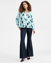 I.n.c. Concepts Women's Printed Pleated Split-Neck Blouse, Macy's Exclusive