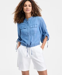 I.n.c. International Concepts Women's Chambray Tie-Sleeve Pocket Blouse, Macy's Exclusive