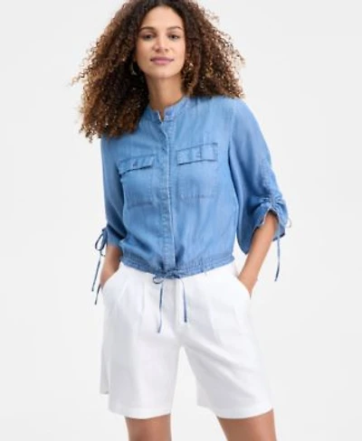 I.N.C. International Concepts Womens Chambray Tie Sleeve Pocket Blouse P Xs 3x Macys Exclusive