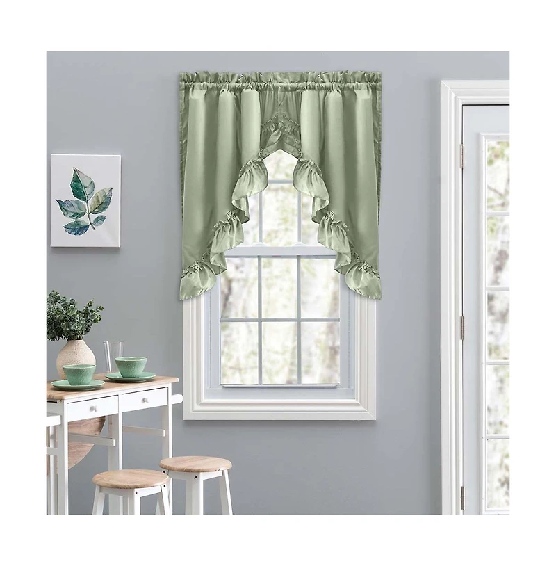 Ellis Stacey 1.5" Rod Pocket High Quality Fabric Solid Color Window Ruffled Swag 60"x38
