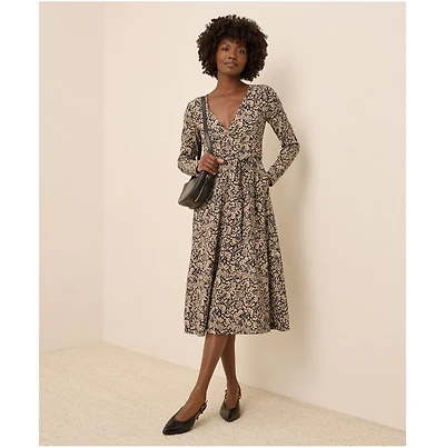 Pact Women's Organic Cotton Fit & Flare Faux Wrap Dress