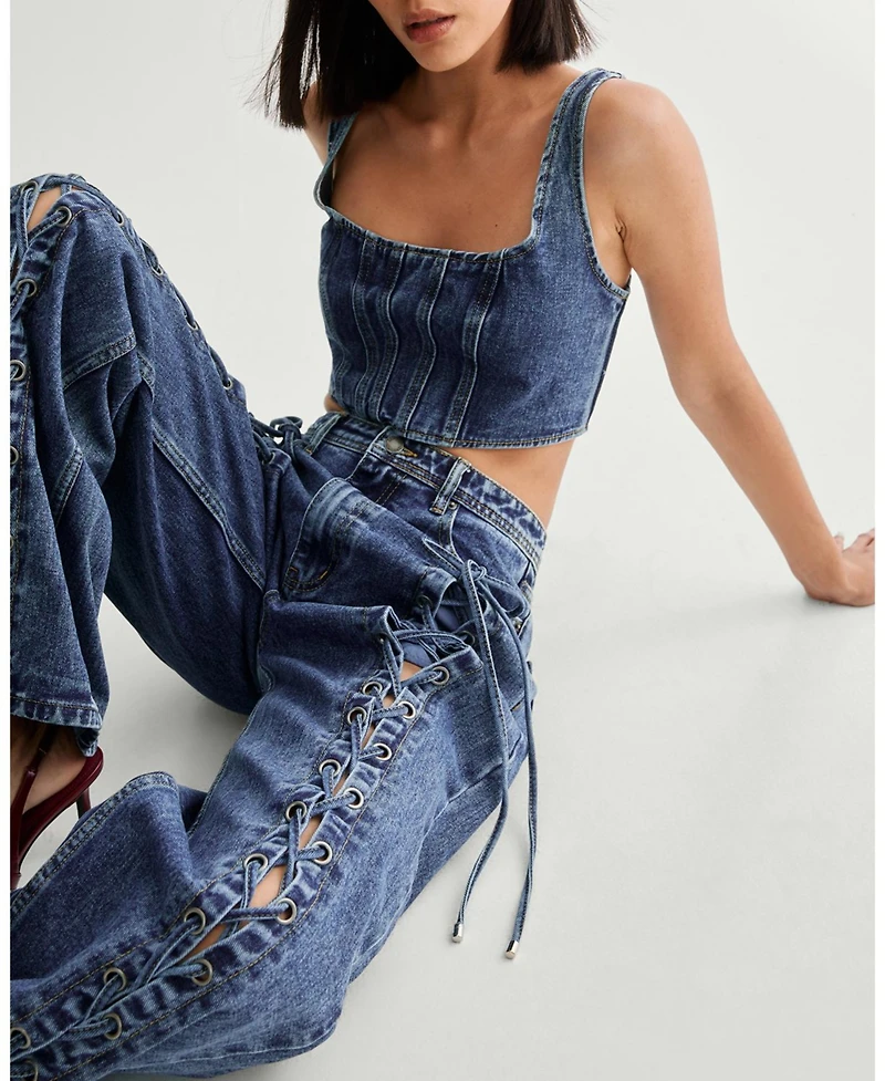 Nasty Gal Women's Lace Front Detail Jean