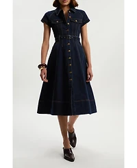Karen Millen Women's Belted Denim Midi Dress